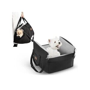 Dog Car Seat Waterproof Booster w Storage Pockets Groom Glove Small Black Gray